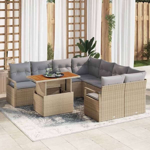 vidaXL Trädgårdsoffset 9 st 8-Antal sittplatser Beige och Grå Beige