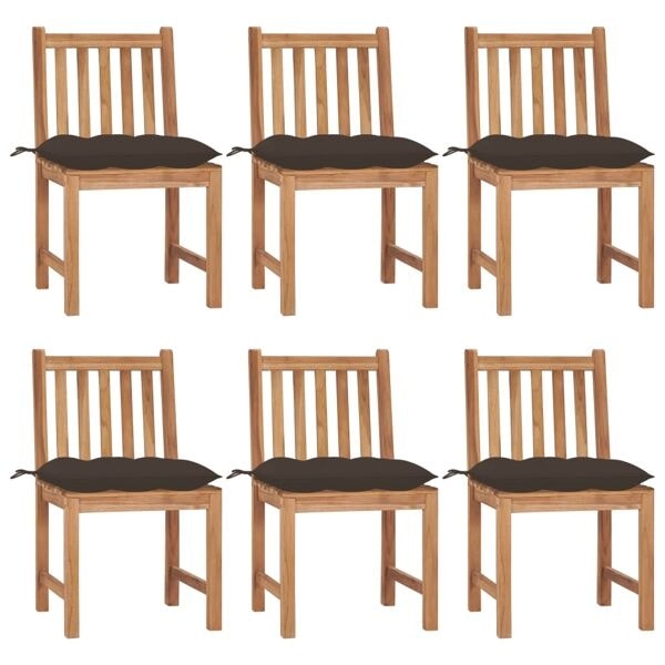 vidaXL Trädgårdsstolar 6 st med dynor massiv teak Taupe