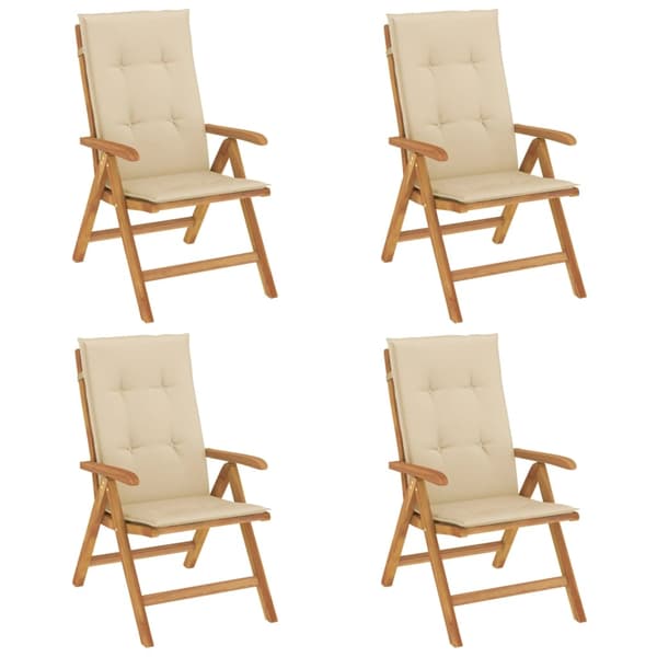vidaXL Fällbara fåtöljer med dynor, 4 st, massivt trä, teak Brun