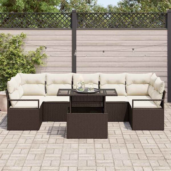vidaXL Trädgårdsoffset 8 st Brun Poly rattan Brun