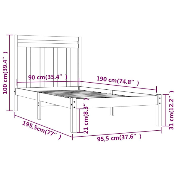 vidaXL Sängram vit massivt trä 90x190 cm Vit