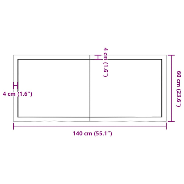 vidaXL Bordsskiva 140x60x(2-4) cm obehandlad massiv ek Brun