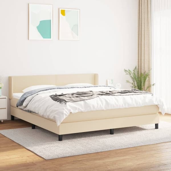 vidaXL Ramsäng med madrass gräddvit 160x200 cm tyg Kräm