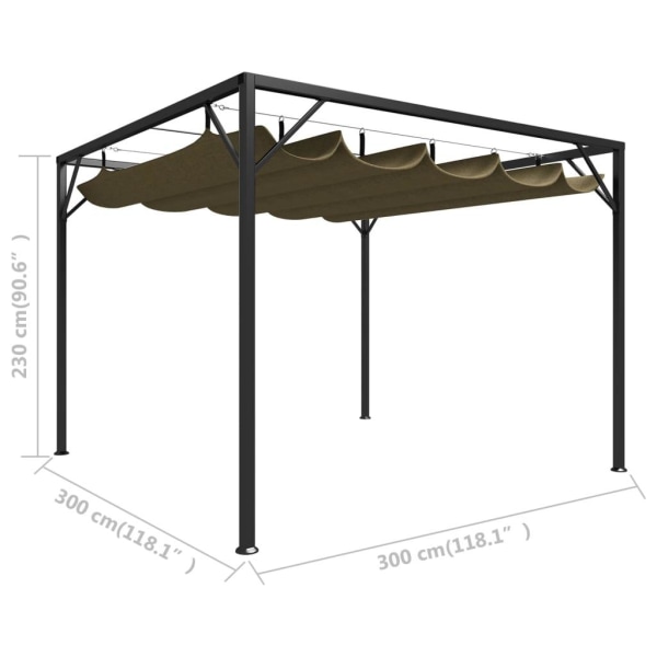 vidaXL Paviljong med infällbart tak 3x3 m taupe 180 g/m² Taupe