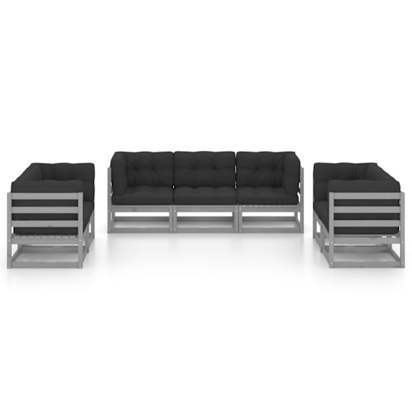 vidaXL Loungegrupp med dynor 7 delar massiv furu grå