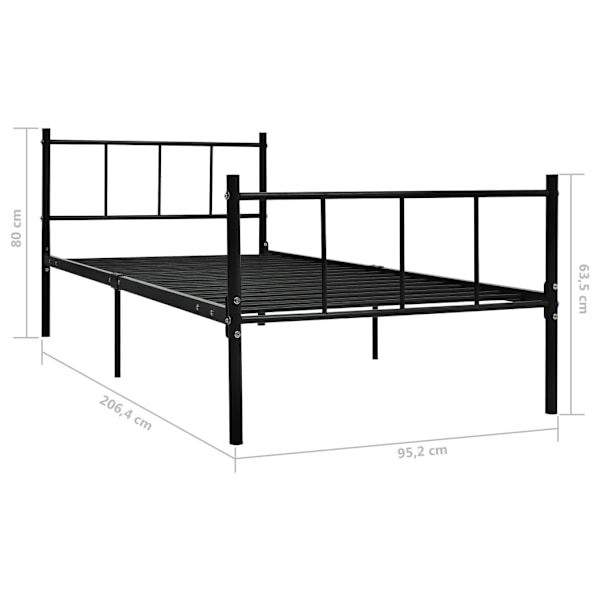 vidaXL Sängram utan madrass svart metall 90x200 cm Svart