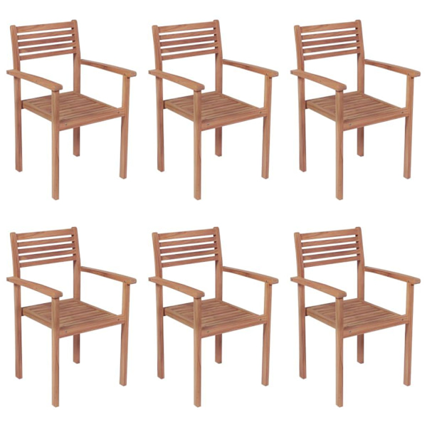 vidaXL Stapelbara trädgårdsstolar med dynor 6 st massiv teak Vit