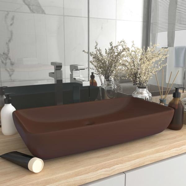 vidaXL Lyxigt rektangulärt handfat matt mörkbrun 71x38 cm keramik Brun