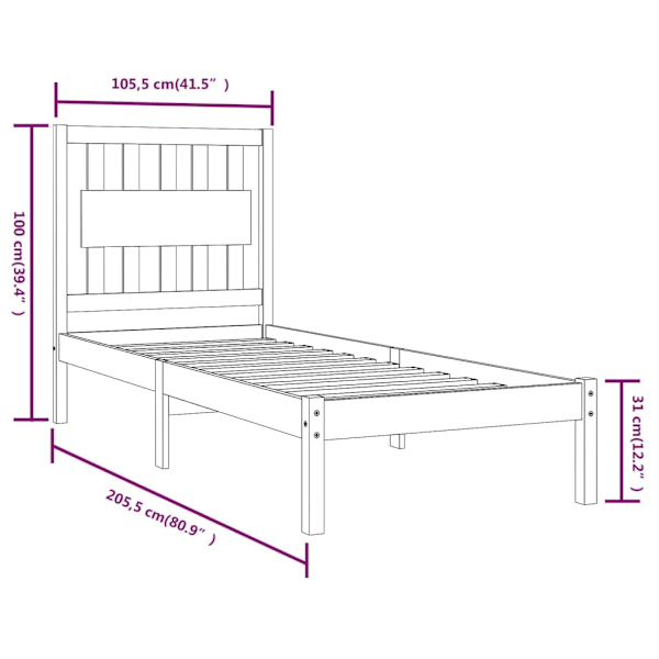 vidaXL Sängram honungsbrun massiv furu 100x200 cm enkelsäng Brun