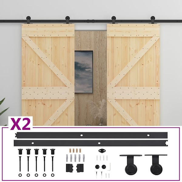 vidaXL Skjutdörr med beslag 80x210 cm massiv furu Brun