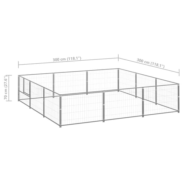 vidaXL Hundgård silver 9 m² stål Silver