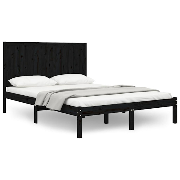 vidaXL Sängram svart massiv furu 120x200 cm Svart