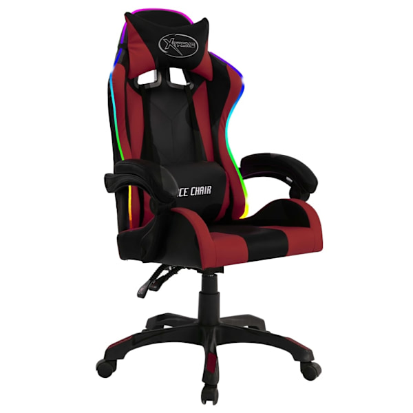 vidaXL Gamingstol med RGB LED-lampor vinröd och svart konstläder multifärg