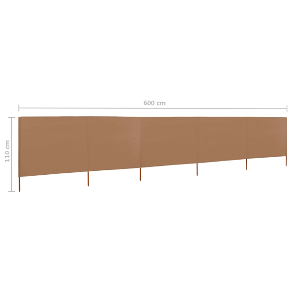 vidaXL Vindskydd 5 paneler tyg 600x80 cm taupe Taupe