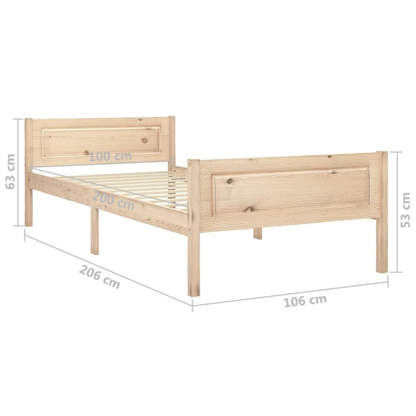 vidaXL Sängram massiv furu 100x200 cm Brun