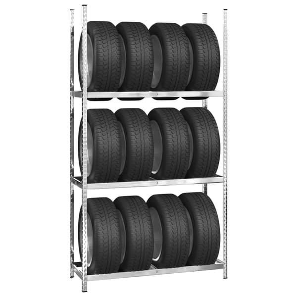 vidaXL Däckställ 3 hyllplan silver 110x40x200 cm stål Silver
