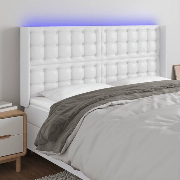 vidaXL Sänggavel LED vit 147x16x118/128 cm konstläder Vit