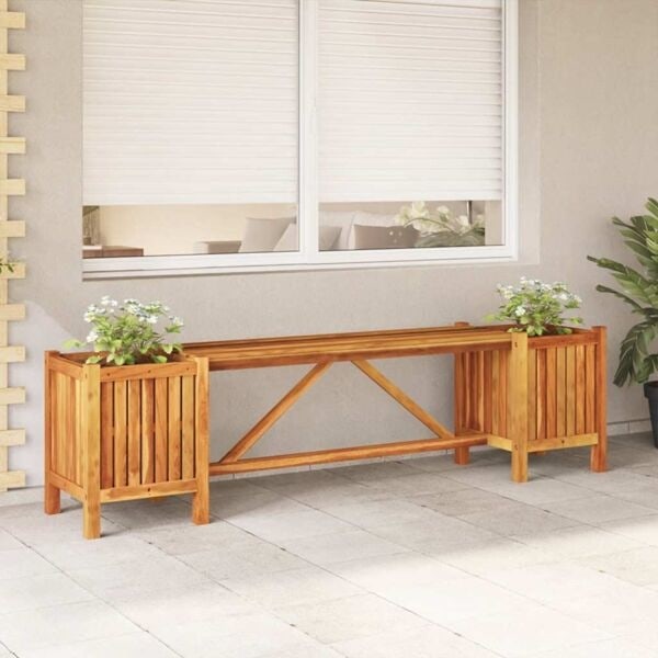 vidaXL Trädgårdsbänk med 2 odlingslådor 150x30x40 cm massivt akaciaträ Brun