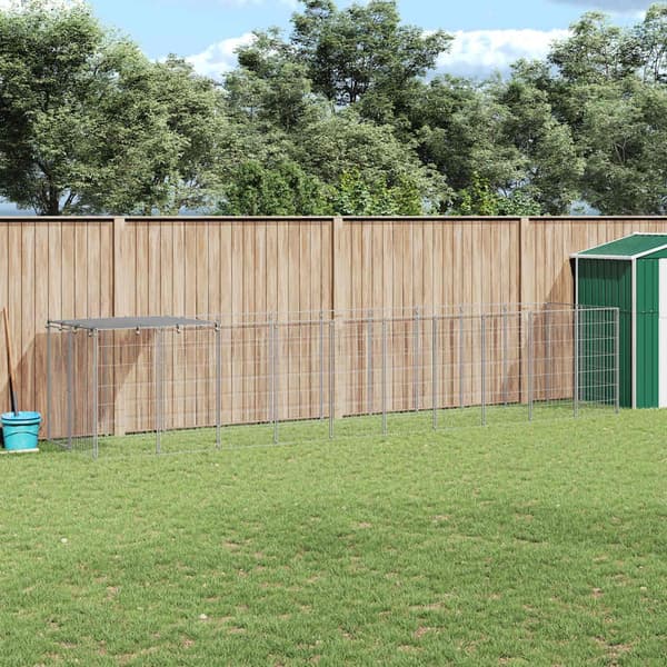 vidaXL Hundgård silver 6,05 m² stål Silver