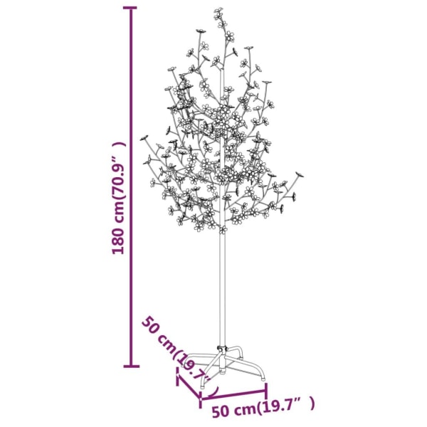 vidaXL Körsbärsträd med LED varmvit 200 lysdioder 180 cm Vit