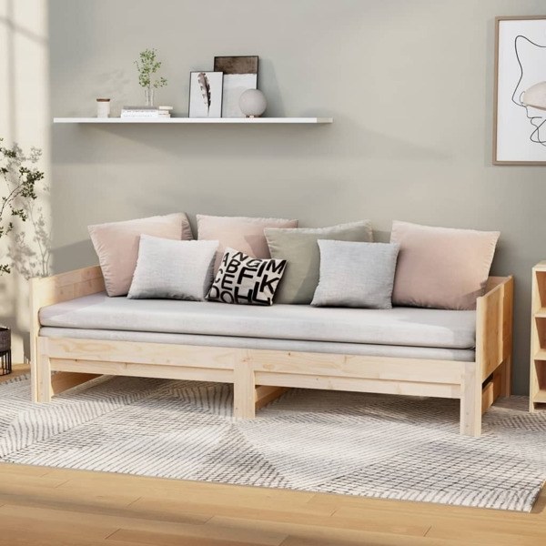 vidaXL Utdragbar dagbädd massiv furu 2x(80x200) cm Brun