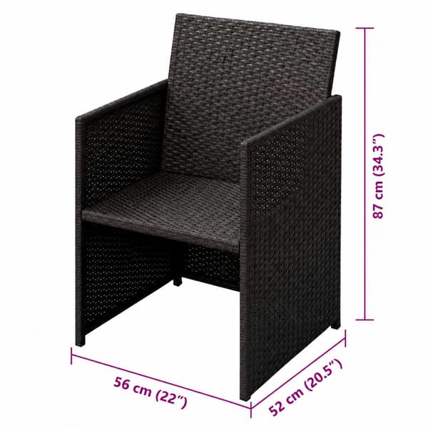 vidaXL Trädgårdsstolar 3 st Brun Poly rattan Brun