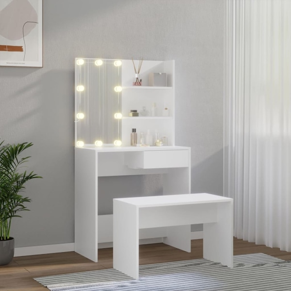 vidaXL Sminkbord LED vit konstruerat trä Vit