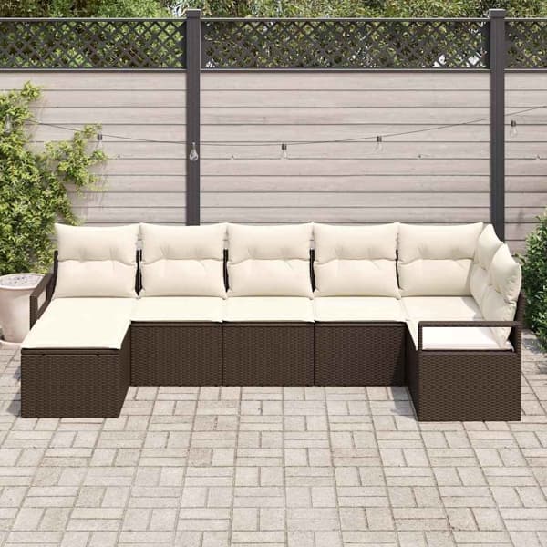 vidaXL Soffset 7 st Brun och Kräm konstrotting Brun