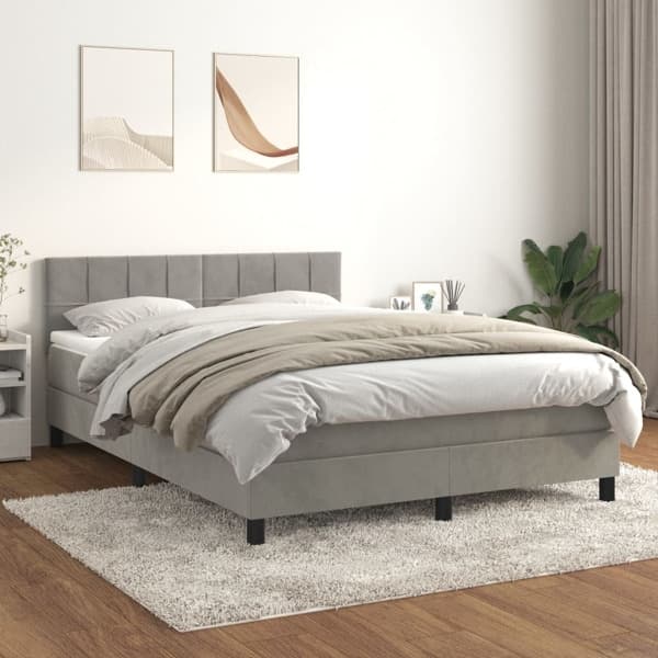 vidaXL Ramsäng med madrass ljusgrå 140x200 cm sammet Grå