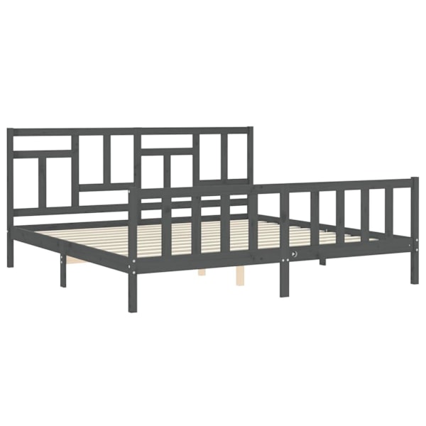vidaXL Sängram med huvudgavel grå 200x200 cm massivt trä Grå