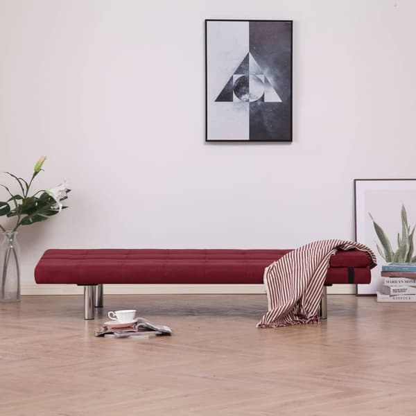 vidaXL Bäddsoffa med två kuddar vinröd polyester Röd