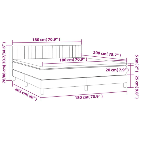 vidaXL Ramsäng med madrass & LED taupe 180x200 cm tyg Taupe