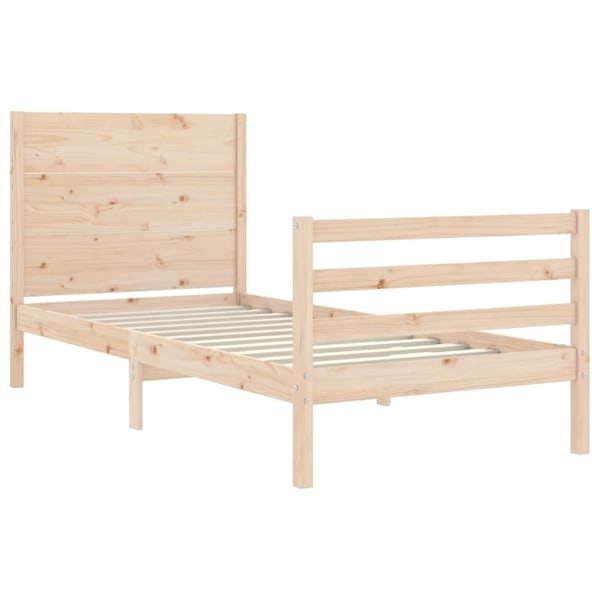 vidaXL Sängram med huvudgavel 90x200 cm massivt trä Brun