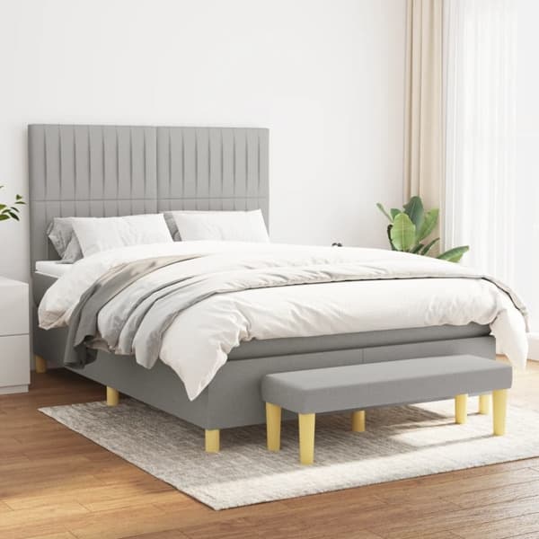 vidaXL Ramsäng med madrass ljusgrå 140x190 cm tyg Grå