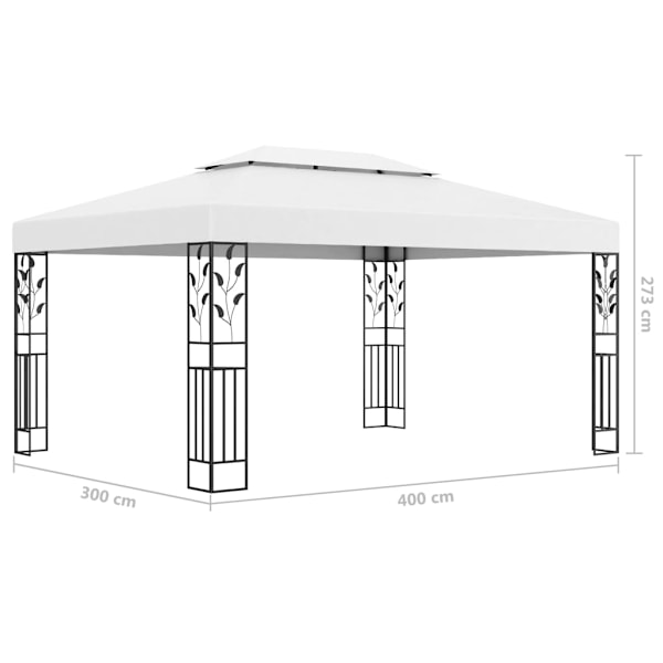 vidaXL Paviljong med dubbeltak och ljusslinga LED 3x4 m vit Vit