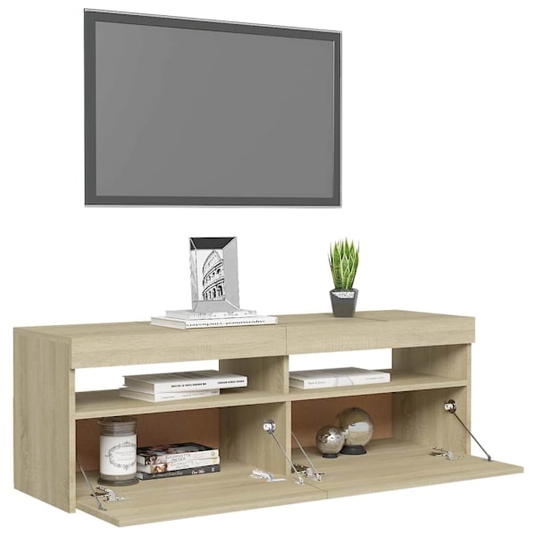 vidaXL TV-bänk med LED-belysning sonoma-ek 120x35x40 cm Brun