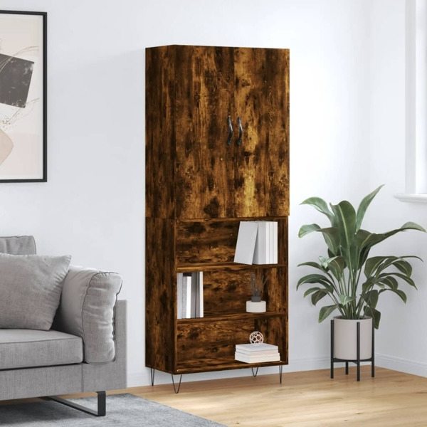 vidaXL Högskåp rökfärgad ek 69,5x34x180 cm konstruerat trä Brun