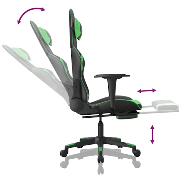 vidaXL Gamingstol med fotstöd svart och grön konstläder Grön