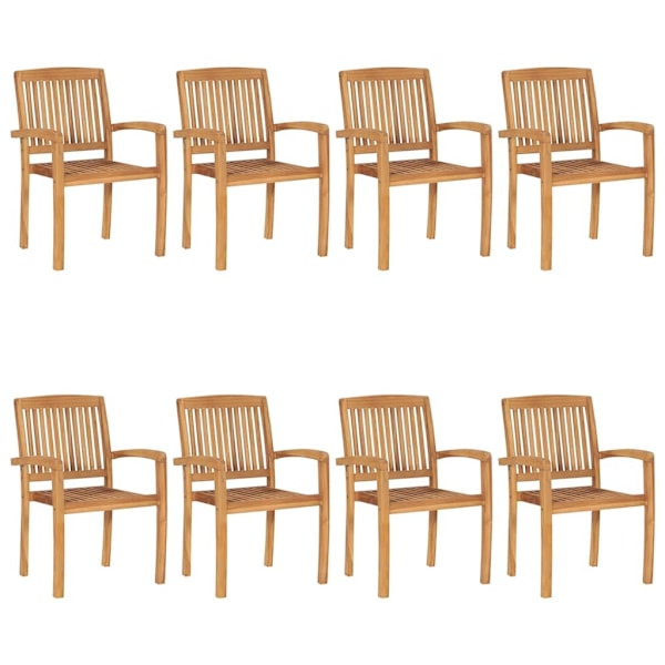 vidaXL Stapelbara trädgårdsstolar med dynor 8 st massiv teak Svart