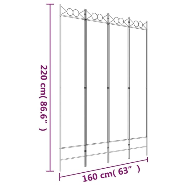 vidaXL Rumsavdelare 4 paneler svart 120x220 cm tyg art