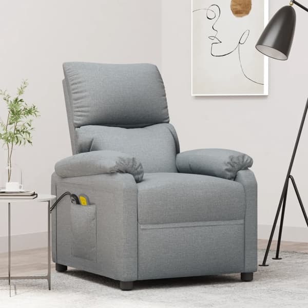 vidaXL Elektrisk massagefåtölj ljusgrå tyg grå