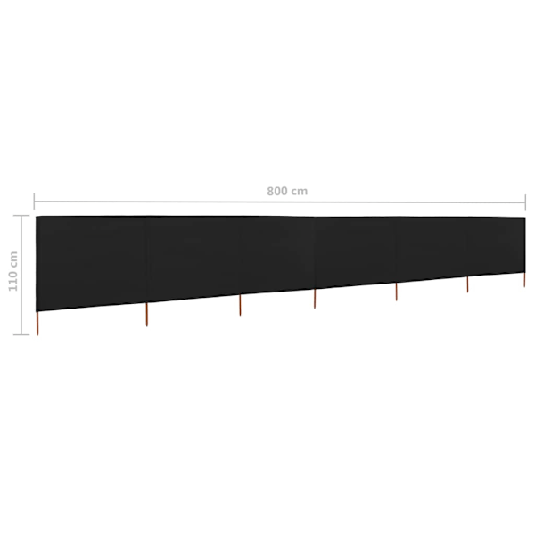 vidaXL Vindskydd 6 paneler tyg 800x80 cm svart Svart
