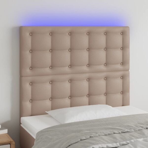 vidaXL Sänggavel LED cappuccino 80x5x118/128 cm konstläder Brun