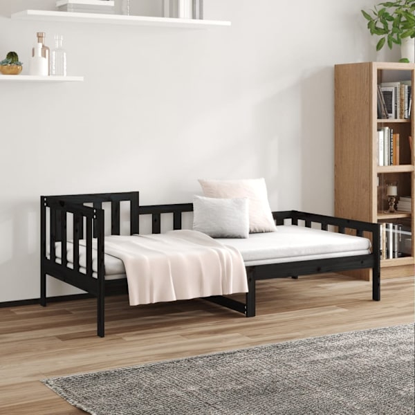 vidaXL Dagbädd svart 90x200 cm massiv furu Svart