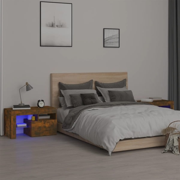 vidaXL Sängbord 2 st med LED-belysning rökfärgad ek 70x36,5x 40 Brun