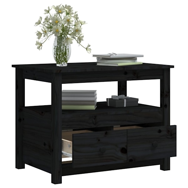 vidaXL Soffbord svart 71x49x55 cm massiv furu Svart