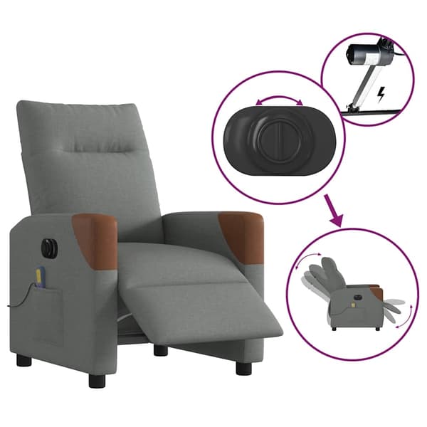 vidaXL Elektrisk massagefåtölj mörkgrå tyg Grå