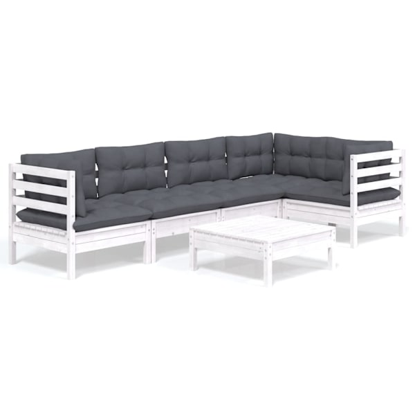 vidaXL Loungegrupp med dynor 6 delar vit massiv furu Vit