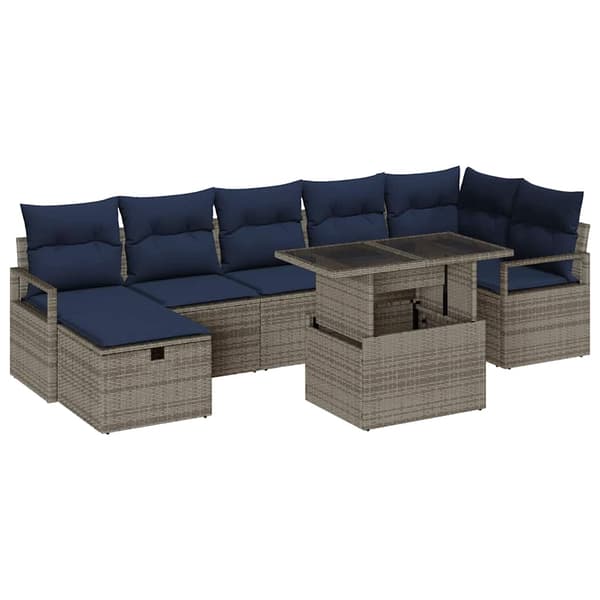 vidaXL Trädgårdsoffset med kudde med lagring 8 pcs Grå Poly rattan Grå