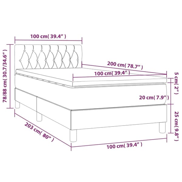 vidaXL Ramsäng med madrass & LED mörkgrå 100x200 cm sammet Grå